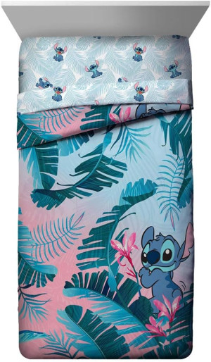 Jay Franco Disney Lilo & Stitch Floral Fun Twin Co...