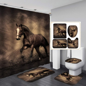 4 Piece Horse Shower Curtain Sets Bathroom Set,Ani...