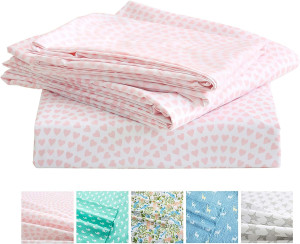 Vonty Kids Bed Sheets Full Pink Heart Printed Shee...