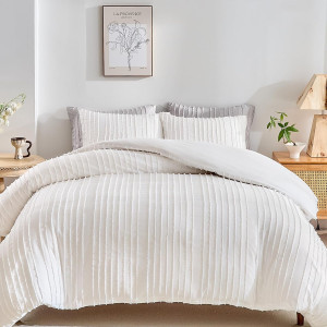WARMDERN White Boho Duvet Cover Set King Size, Str...