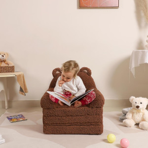 Foldable Kids Sofa, Sherpa Teddy Bear Toddler Couc...
