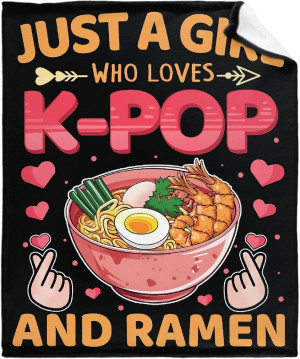 Just Girl Who Loves K-pop and Ramen Blanket Super...