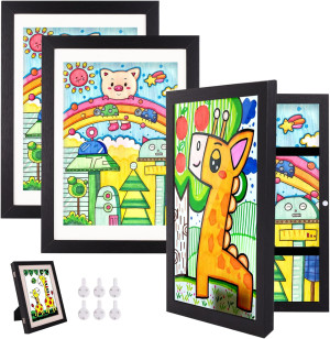 3 Pack Kids Art Frame, 8.5x11 Artwork Frames Changeable with Stand, Front Opening Picture Frame for Storage & Display Holds 150, for Children Art Projects, Drawings, Black