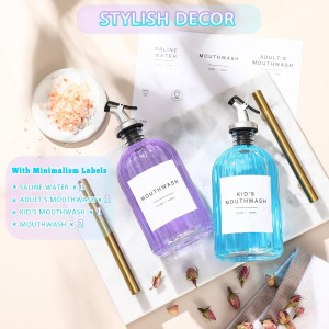 Glass Mouthwash Dispenser, 2 Pack 16.9oz Glass Bot...