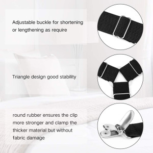 Bed Sheet Fasteners, 4 PCS Adjustable Triangle Ela...