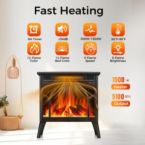 Joy Pebble Upgraded Electric Fireplace Heater, Fre...
