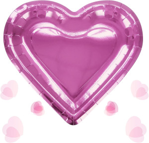 CIEOVO 32 Pieces Pink Heart Shaped Paper Plates Di...