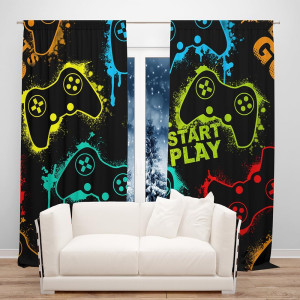 82x84 Inches Neon Gamepad Game Window Curtains Sta...