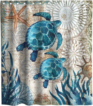 Nautical Green Sea Turtles Beach Theme Fabric Show...