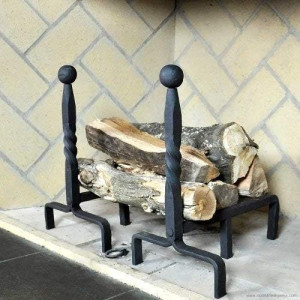 Ball End Wrought Iron Fireplace andirons Pair, Bla...