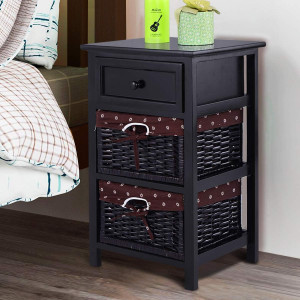 Giantex Wooden Nightstand 3 Tiers W/ 2 Baskets and...