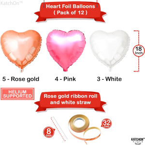 KatchOn, Rose Gold and Pink Heart Balloons - 18 In...