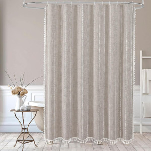MitoVilla Boho Farmhouse Fabric Shower Curtain, Ta...