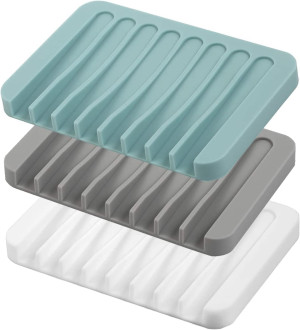 Self Draining Soap Dishes, 3 Pcs Silicone Soap Sav...