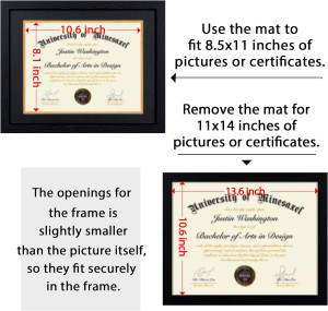 11x14 Diploma Frame with 8.5 x 11 Black Mat Fits C...