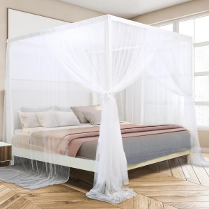 South to East White Canopy Bed Curtains, 4 Corner...