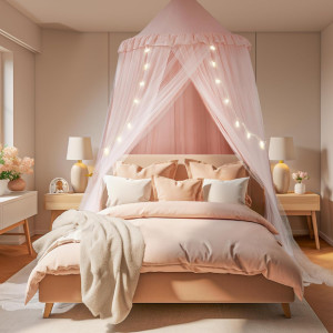 little dove Large Bed Canopy with Star Lights, Dou...