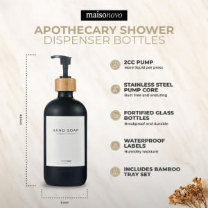 MaisoNovo Black Glass Soap Dispenser with Bamboo T...