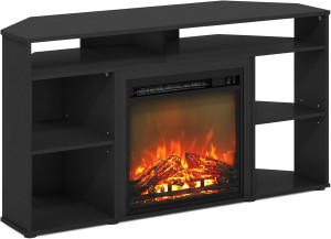 Furinno Jensen Corner TV Stand with Fireplace for...