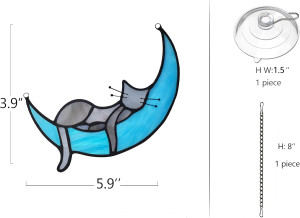 BOXCASA Stained Glass Cat on Moon Gifts,Sleeping C...