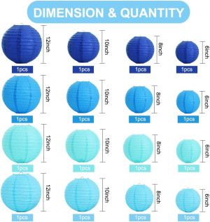 16 Pcs Blue White Round Paper Lanterns Decorative...