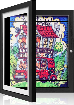Kids Art Frames, 8.5x11 or A4 Front Opening Kids Artwork Frames Changeable, Artwork Display Storage Frame for Wall, With Mat and HD Glass, For Kids Artwork,Photos,Crafts,Drawing(Black,1 Pack)