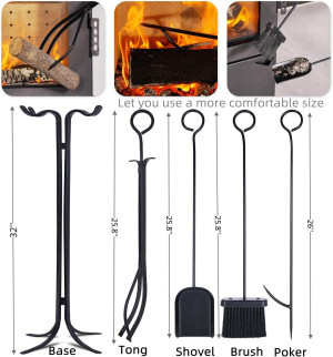 5 Pcs Fireplace Tools Sets 32" Heavy Duty Wrought...