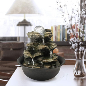 Spinning Orb Rock Cascading Tabletop Fountain, Zen...