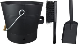 2.15 Gallon Black Ash Bucket and Fireplace Tool Se...