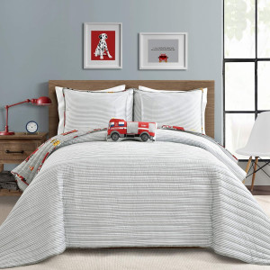 Lush Decor Fire Truck Quilt 3 Piece Set, Twin, Red...