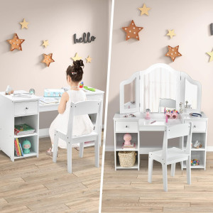 INFANS Kids Vanity, 2 in 1 Princess Makeup Desk an...