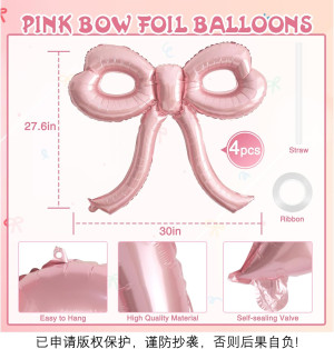 4 Pcs Pink Bow Balloons Bow Party Decorations for...