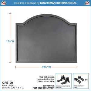 Plain Design Cast Iron Fireback, Large,CFB-09,Blac...