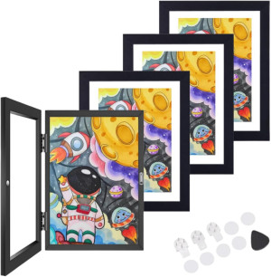 [4 Packs] Kids Artwork Frames Changeable, 10"x12.5" Kids Art Frame Front Opening Holds 150, Children Art Projects for Artwork Display, Children Storage Frame (Black)