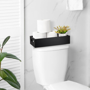 ALELION Black Bathroom Basket - Wooden Toilet Tank...