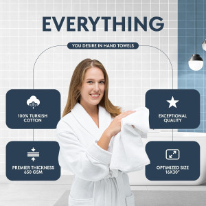 Luxury White Hand Towels - Soft 100% Turkish Cotto...