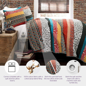 Lush Decor Boho Stripe Reversible Cotton Quilt 3-P...