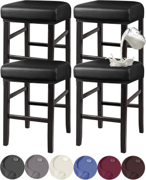HFCNMY Stool Covers Rectangle, Stretch Waterproof PU Rectangle Bar Stool Covers Vanity Stool Cover Washable Counter Stool Covers Saddle Seat Cover with Elastic Bands (2 Pack,Black)