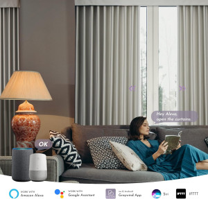 Graywind Motorized Blackout Curtain Set Smart Rod...