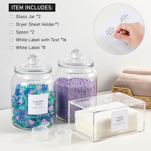 Glass Jars and Dryer Sheet Holder, Dispenser Set w...