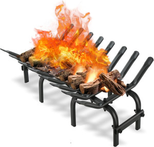 Black Steel Fireplace Grate - 19 inch Steel Firewo...