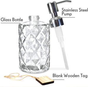 JASAI Diamond Design Glass Soap Dispenser with Pum...