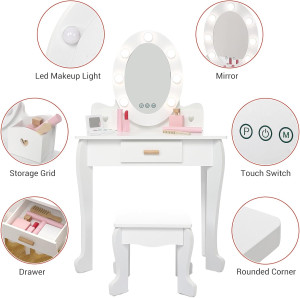 Kids' Vanity Set with Mirror and Light, Makeup Tab...