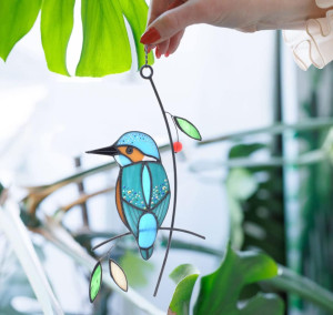 Lolitarcrafts Kingfisher Stained Glass Window Hang...