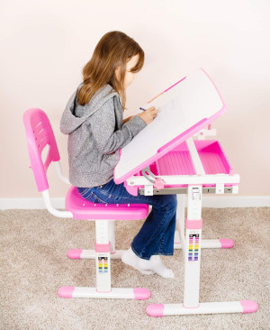 VIVO Pink Height Adjustable Children's Desk and Ch...