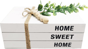 3 Pieces Decorative Wooden White Book for Home Dec...