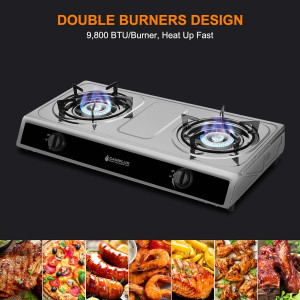 Camplux Camping Stove 2 Burners 19,600 BTU, Stainl...