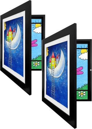 [2-Pack] Kids Art Frames, Kids Art Frames Changeable, Artwork Frames for Kids Art, 8.5x11 Front Loading Art Frame Holds Art Display 150 Pieces (BLACK)