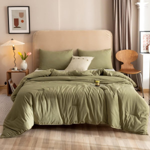 ROSGONIA Queen Comforter Set Olive Green, 3pcs Bed...