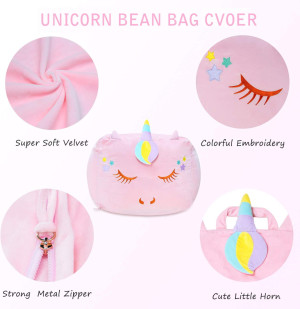 Unicorn Stuffed Animal Toy Storage, Bean Bag Chair...